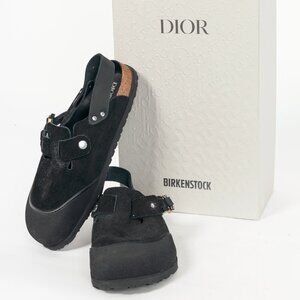 Dior x Birkenstock Tokio Black Nubuck Calfskin Leather Slippers